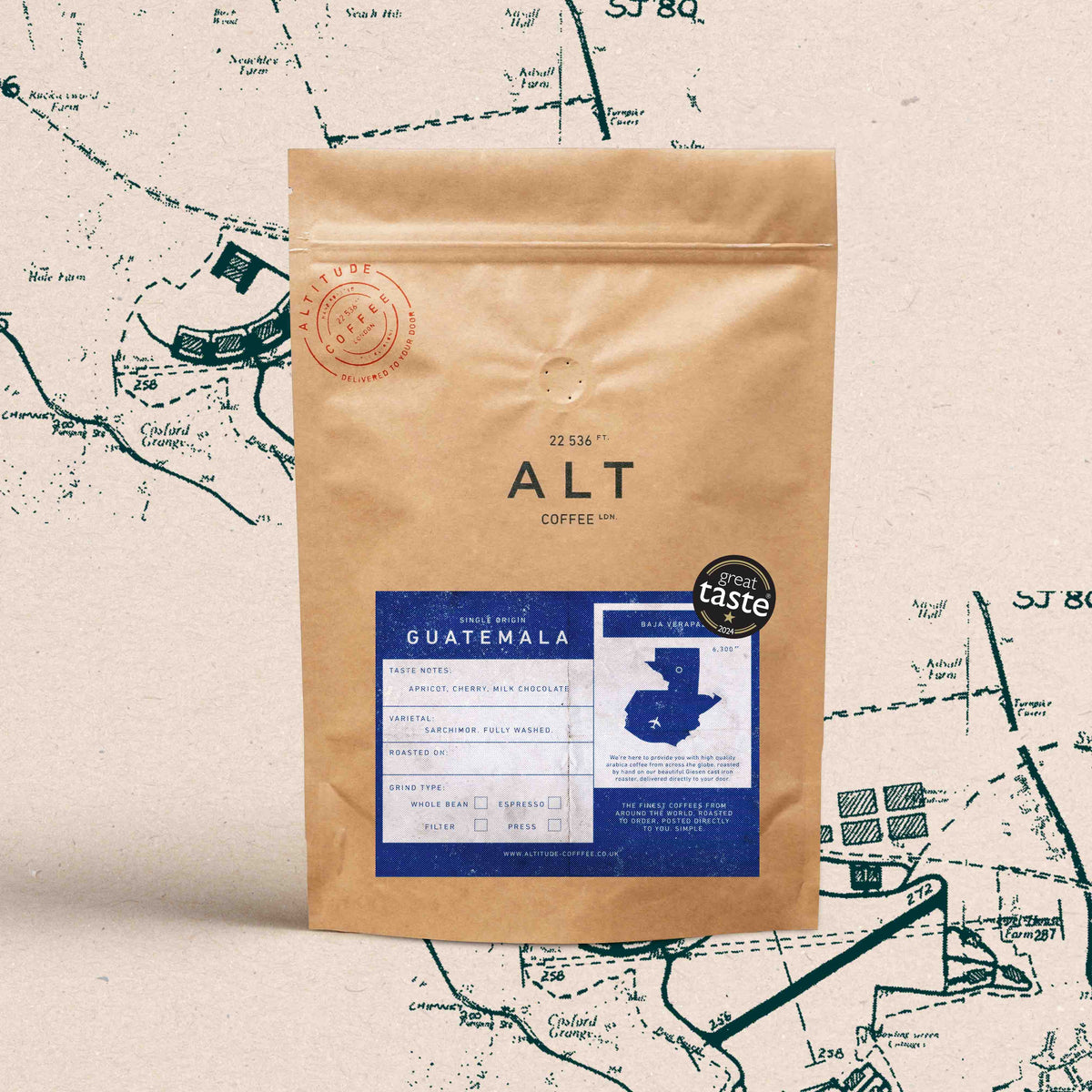 Guatemalan speciality coffee on map background