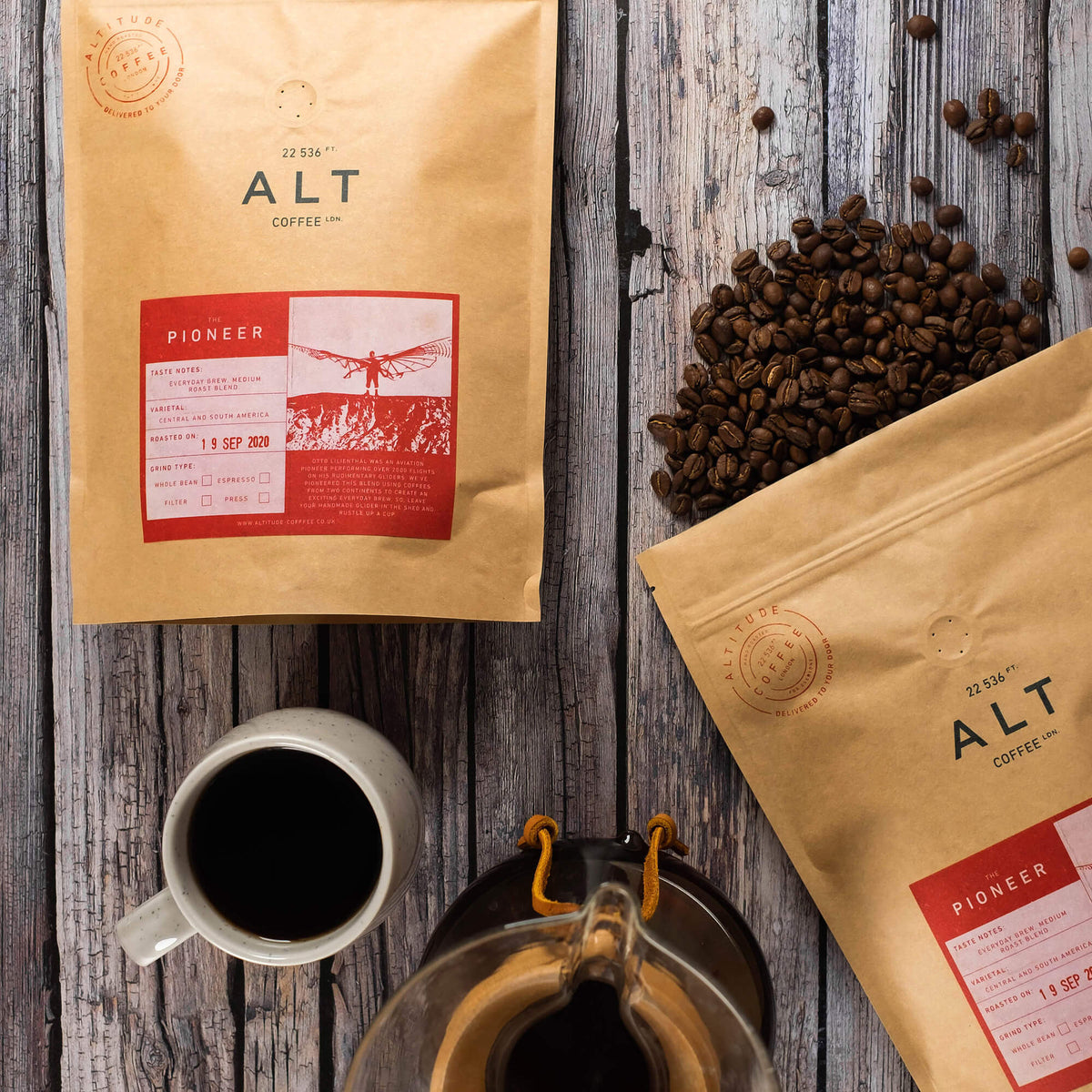 Altitude Coffee London flat lay coffee packs