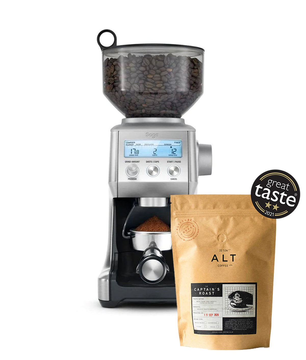 Sage The Smart Grinder Pro with coffee gift
