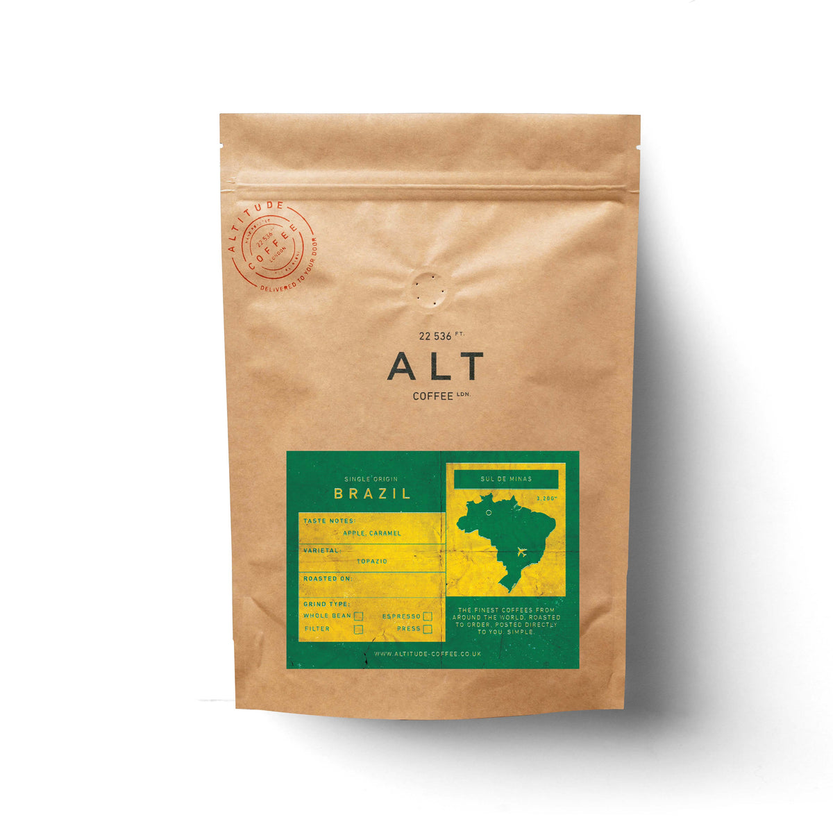Brazil Campo Alegre coffee on white background