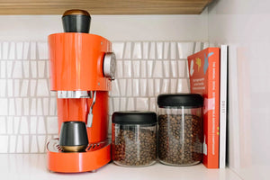 Fellow Atmos glass canisters on a shelf