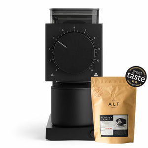 Fellow Ode Gen 2 Grinder Matte Black and coffee
