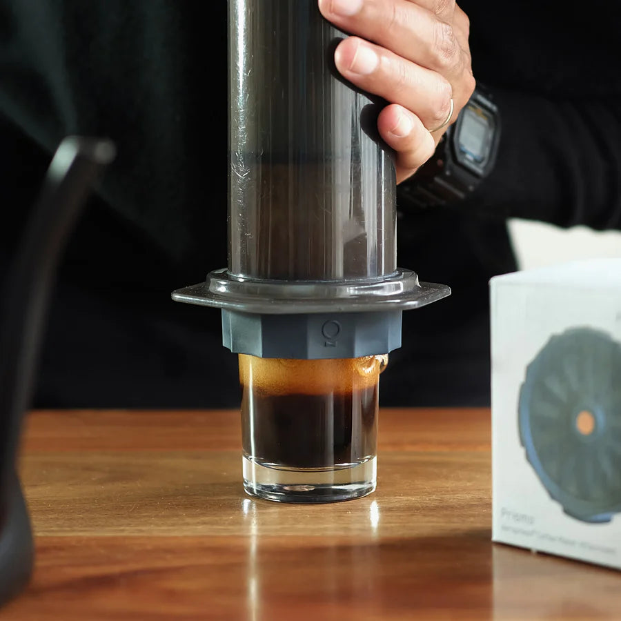 Fellow Prismo in use brewing espresso