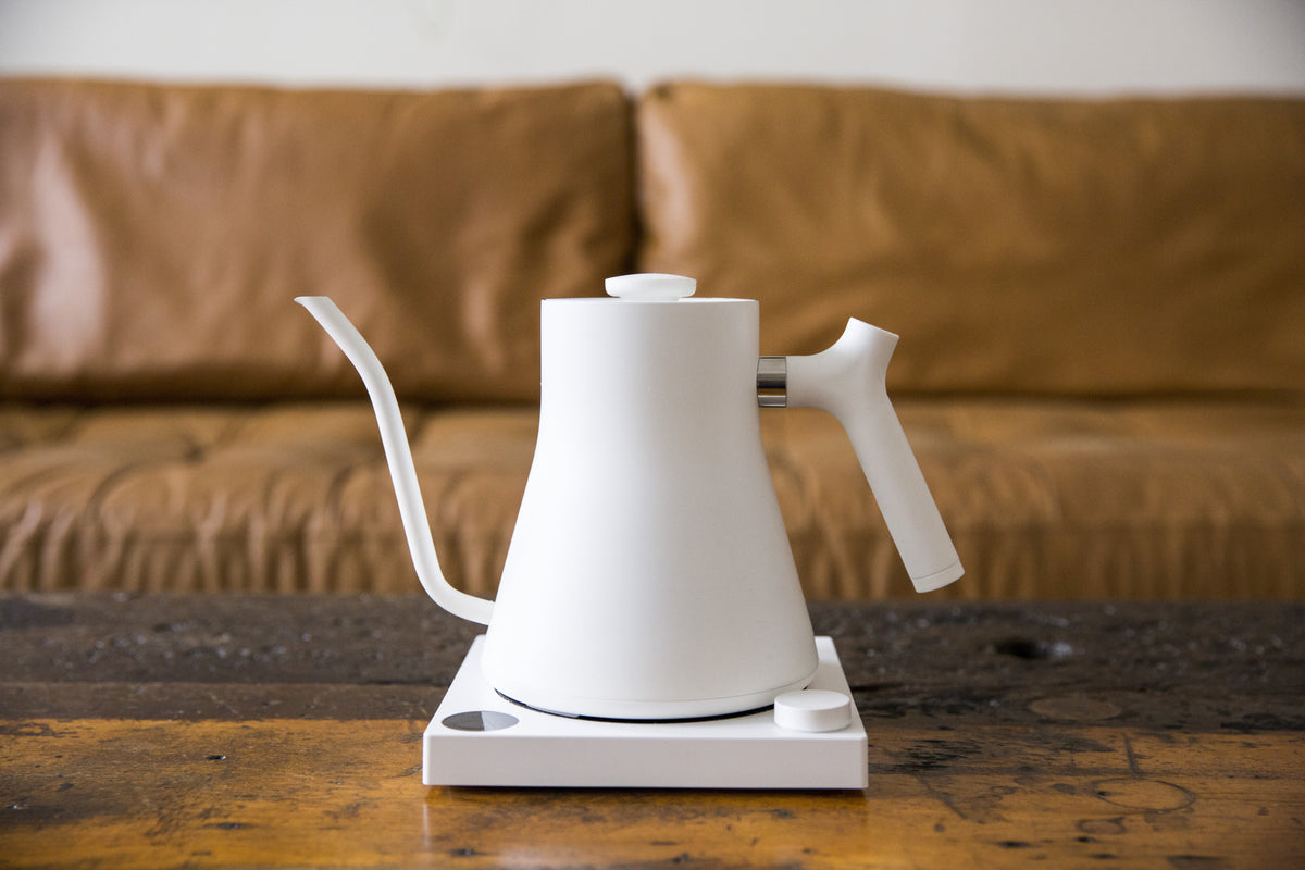 Fellow Stagg EKG matte white on coffee table